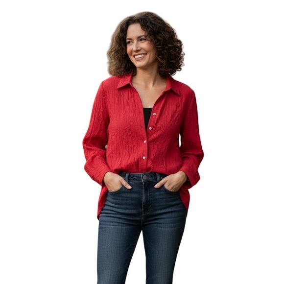 VTG Coldwater Creek 90s Y2K Button Up Top Sz 2X Crinkle Red Casual Boho Artsy - Picture 1 of 10